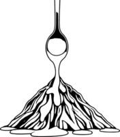 Spoon Pouring Golden Liquid Over Striped Mound Creating Abstract Culinary Composition vector