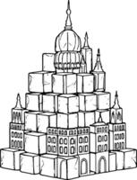 Architectural Structure Composed of Golden Cubes and Spires on a vector