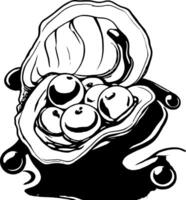 Stylized Oyster Shell Containing Several Lustrous Pearls Dark Fluid Accompanying vector