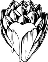 Artichoke Heart With Dripping Yellow Sauce Black And White Isolated On Minima vector