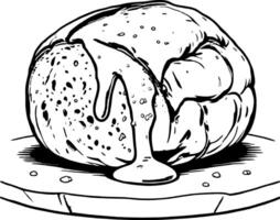 Round Bread With Drizzling Golden Sauce On A White Surface Food Illustration Style vector