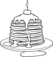 Stack Of Delicious Pancakes With Dripping Syrup And Marshmallow On A White Plate Illustration vector