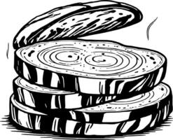 Stacked Slices Of Round Bread With Crusty Texture Black And White Food Illustration vector