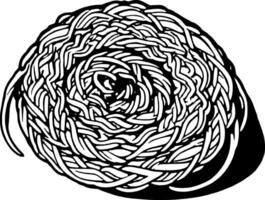 Stylized Heap Of Yellow And White Noodles With A Small Green Vegetable Inside It vector