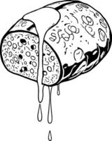 Sliced Cylindrical Food Item With Yellow Sauce Drizzling Down In Black And White Drawing Style vector