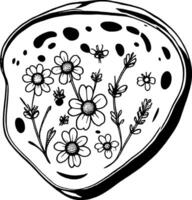 Abstract Floral Arrangement with Daisies and Leaves in a Decorative Border Design vector
