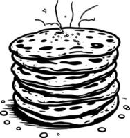 Stack Of Fluffy Pancakes With Syrup Drizzling Down In Black And White Line Art Style vector