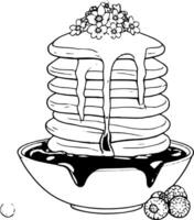 Stack Of Fluffy Pancakes With Honey And Flowers In A Bowl With Berries Illustration vector