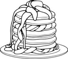 Tall Stack Of Pancakes With Butter And Sweet Topping On A White Plate For Breakfast Treat vector