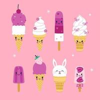 Set of cute pink and white ice cream. graphics. vector