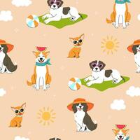 Seamless pattern with cute summer dogs. graphics. vector