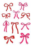 Set of cute red and pink bows. image vector