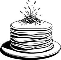 Stack Of Colorful Pancakes With Topping On A White Plate Cartoon Style Illustration vector