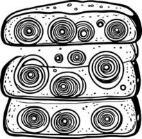 Stack Of Three Abstract Breads With Round Patterns In Black And White Line Art Style vector
