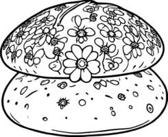 Two Layered Floral Cake Sketch with Detailed Flower Decorations and Simple Dot Patterns Design vector