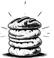 Stack Of Freshly Baked Breads With Orange Rays Emanating From Behind In A Graphic Style vector