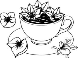 Delicate Pink Flowers Floating in a White Teacup on a Saucer Artistic Illustration vector