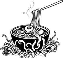 Steaming Bowl Of Noodle Soup With Chopsticks And Colorful Toppings On A vector