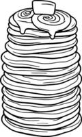 Black And White Line Art Of Tall Stack Of Pancakes With Butter And Syrup Drizzling vector