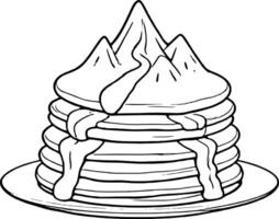 Stack Of Pancakes Resembling Mountain Peaks With Blue Syrup On A White Plate Illustration vector