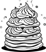 Delicious Stack Of Pancakes Topped With Creamy Whipped Frosting Black And White Line Art vector