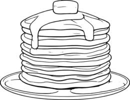 Tall Stack Of Fluffy Pancakes With Butter And Sweet Syrup On A Round White Plate vector