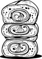 Stack Of Rolled Sweet Breads With Cream Filling Black And White Artistic Illustration Style vector