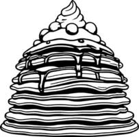 Stack Of Fluffy Pancakes With Drizzled Syrup And Topped With Cream And Berries Illustration vector