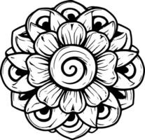 Detailed Floral Mandala Design with Swirl Center and Intricate Petal Patterns vector