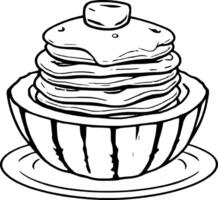 Stack Of Pancakes With Butter In A Melon Bowl On A Plate Isolated On vector