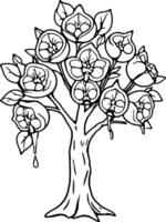 Stylized Citrus Tree with Dripping Fruit Juice Black Outline on Illustration vector