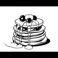 Stack Of Fluffy Pancakes Drizzled With Golden Syrup And Topped With Red Cherries And Cream vector