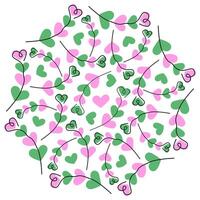 Freehand Heart Shape Branches on trendy pink and green heart shape Summertime abstract backdrop idea. Isolated Illustration Thematic Greeting Cards Party Invite Backdrop Poster, leaflet, banner vector
