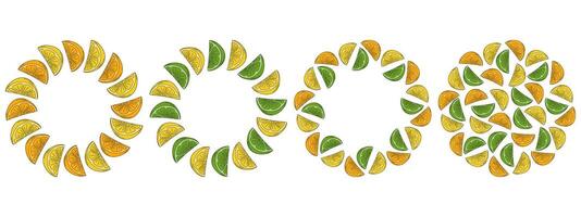 Orange Lemon Lime Circular Frame border Copy space and Round Background Citrus Template idea Set 4. Isolated illustration Thematic Cards, poster, label or web promo leaflets, banner, price tag vector