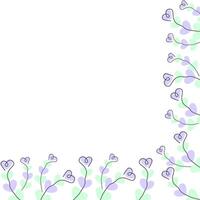 Corner Frame Border Outline Hearts shape branches Lavender and mint hearts Copy space Template idea. Isolated illustration Greeting Invitation Thematic Card, poster or web promo banner, leaflet vector
