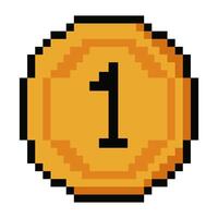 Pixel art gold coin with number one vector