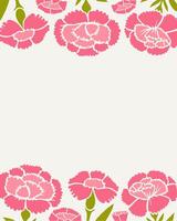 Modern banner, poster, label, template or cover with pink carnations frame and copy space vector