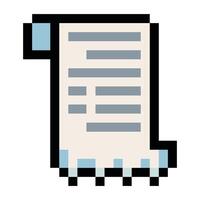Pixel art style document or contract with text lines vector