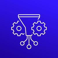 Data filtering, funnel icon, line vector