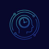 patience icon with clock and a head, linear design vector