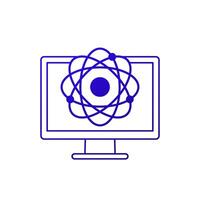 nuclear research icon with an atom and a computer vector