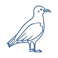 Simple blue outline of a bird standing on one leg drawn on a white background vector