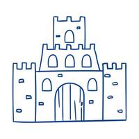 Drawing of a castle with towers and an entrance in a playful artistic style vector