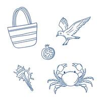 Coastal elements in a simple drawing showcasing nature and beach items vector