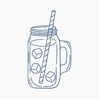 Refreshing drink with ice and straw in a glass container on a white background vector