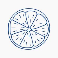 Simplistic line drawing of a sliced lemon with seven segments arranged in a circle vector