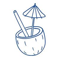 Enjoying a refreshing coconut drink with a straw and umbrella on a sunny day vector
