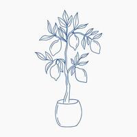 Lemon tree illustration with vibrant leaves and fruit in a modern pot vector