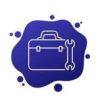 Tool box and wrench icon, line vector