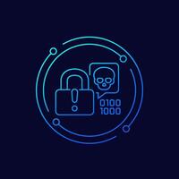 cyber threat icon, security breach linear design vector